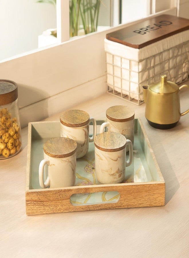 Ellementry Jupiter Ceramic Mug Set of 4 with Wooden Lids (150 ml Each) | Multipurpose Lid as Coaster | Handmade in India | Coffee, Tea & Milk Mugs | Dishwasher Safe | Gift for Home & Office - Image 1